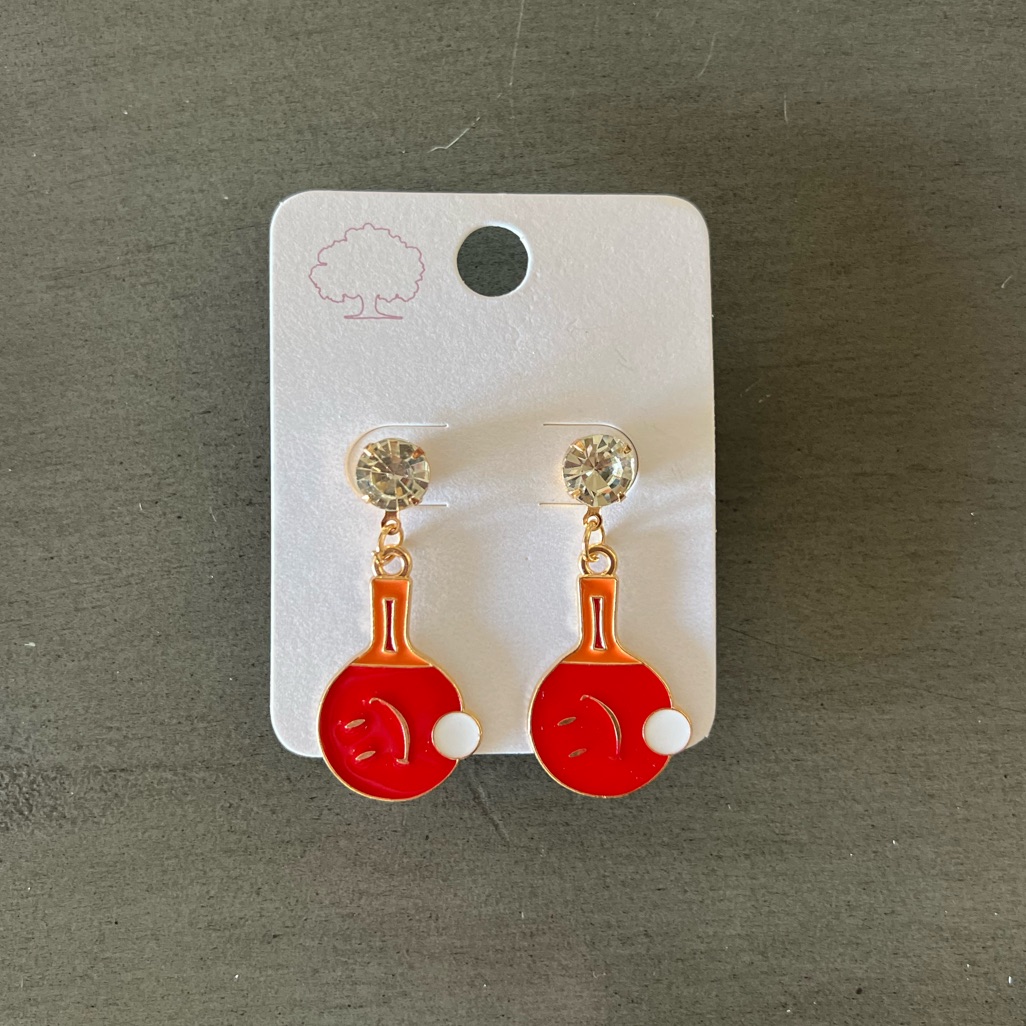 Enamel Pickleball Red Orange Enamel Smiley Face 1.5